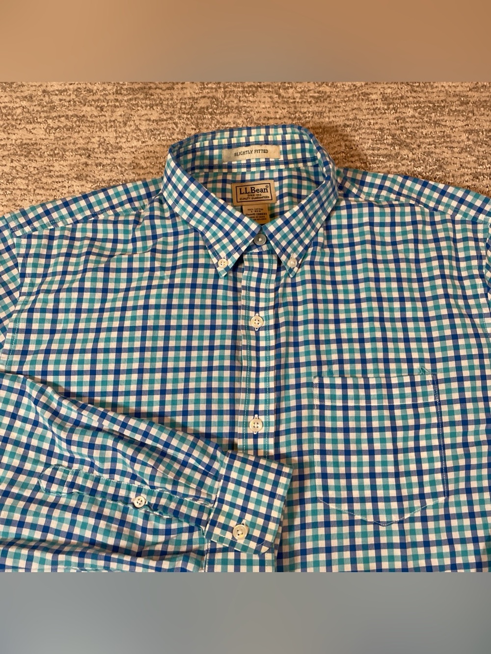 L.L. Bean Slightly Fitted Long Sleeve Blue Gingham Button Up Shirt Men’s Large